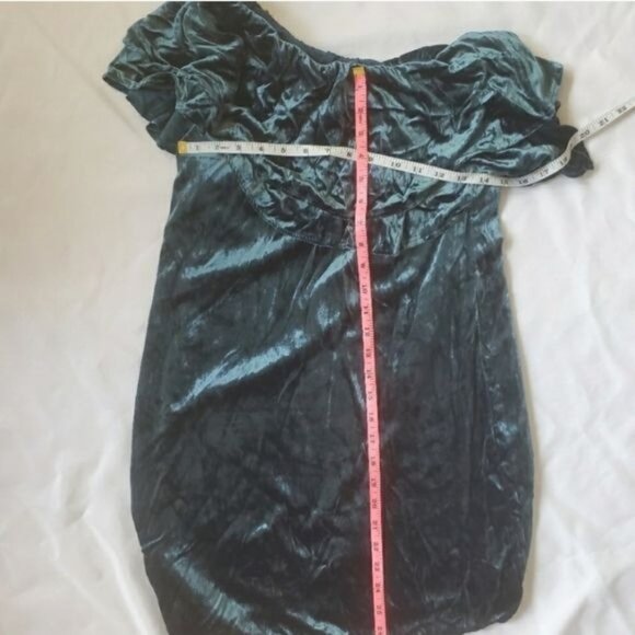 WAYF Dress SZ S Teal Green Velvet Ruffle Cocktail One‎ Shoulder Soft Short Fairy - Picture 5 of 9